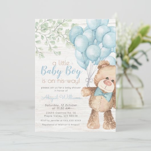 Rustige Waterverf Blue Beer Boy Baby shower Kaart (Staand voorkant)