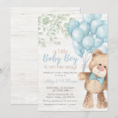 Rustige Waterverf Blue Beer Boy Baby shower Kaart (Voorkant / Achterkant)