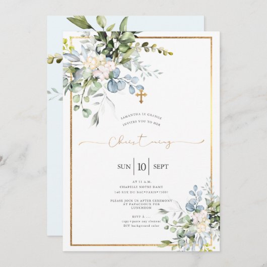 Rustige Waterverf Blue Gum Eucalyptus Christening Kaart (Voorkant / Achterkant)