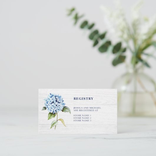 Rustige Waterverf Blue Hydrangea Wedding Registry Informatiekaartje (Staand voorkant)