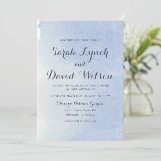 Rustige Waterverf Blue Wedding Kaart (Staand voorkant)