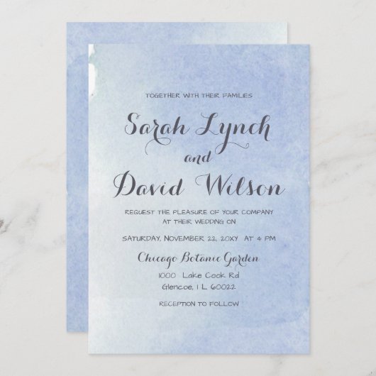 Rustige Waterverf Blue Wedding Kaart (Voorkant / Achterkant)