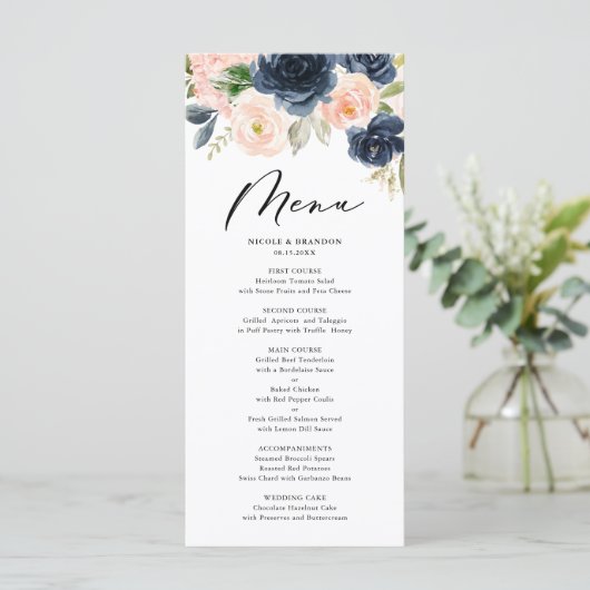 Rustige Waterverf Blush en Floral Wedding Menu (Staand voorkant)