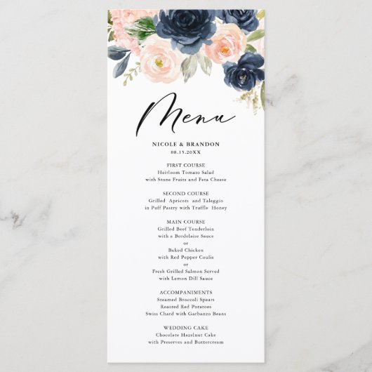 Rustige Waterverf Blush en Floral Wedding Menu (Voorkant)