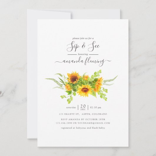 Rustige Waterverf Bohemiaanse zonnebloemen Sip and Kaart (Voorkant)