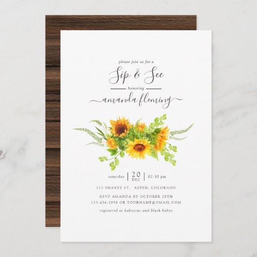 Rustige Waterverf Bohemiaanse zonnebloemen Sip and Kaart (Voorkant / Achterkant)