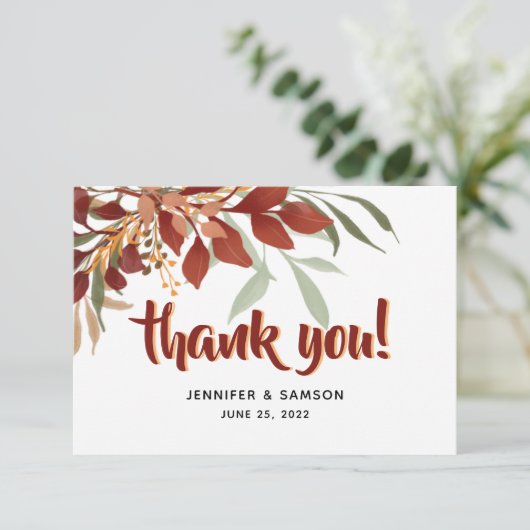 Rustige Waterverf Bohemian Fall Wedding Bedankkaart (Staand voorkant)