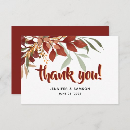 Rustige Waterverf Bohemian Fall Wedding Bedankkaart (Voorkant / Achterkant)