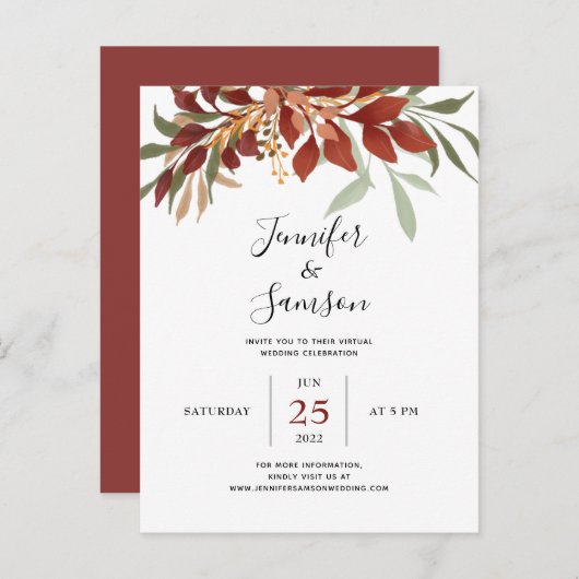 Rustige Waterverf Bohemische Herfst - Virtuele bru Aankondigingskaart (Voorkant / Achterkant)