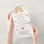 Rustige Waterverf Boho Regenbooginspectie Baby sho All In One Uitnodiging (Afscheurbaar)