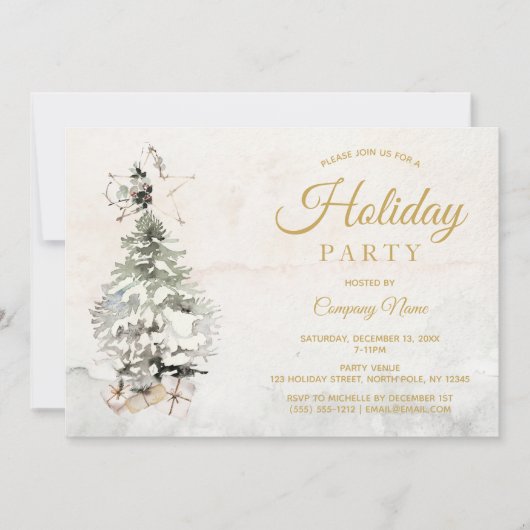 Rustige Waterverf Boom Corporate Holiday Party Kaart (Voorkant)