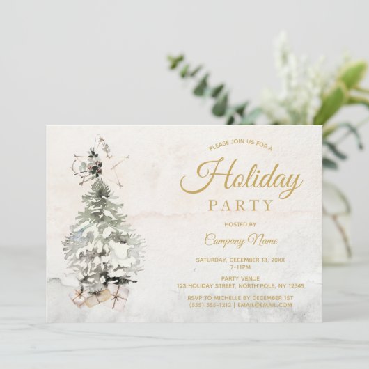 Rustige Waterverf Boom Corporate Holiday Party Kaart (Staand voorkant)