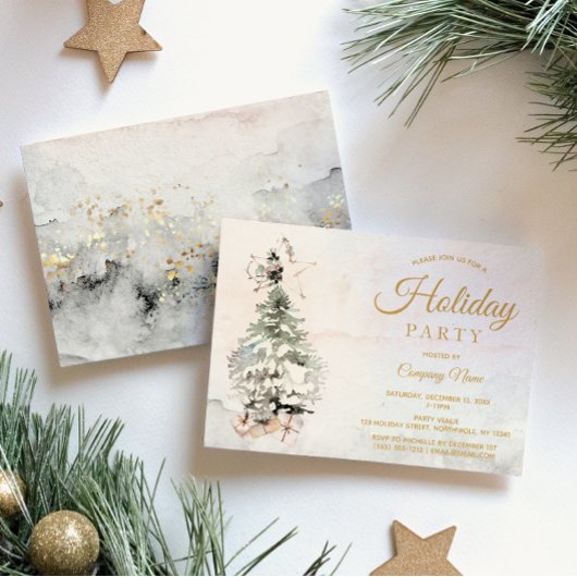 Rustige Waterverf Boom Corporate Holiday Party Kaart