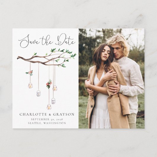 Rustige Waterverf boslichten sparen de Datum Aankondigingskaart (Voorkant)