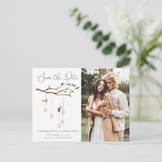 Rustige Waterverf boslichten sparen de Datum Aankondigingskaart (Staand voorkant)