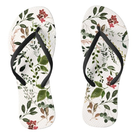 Rustige waterverf botanische florale bruiloft teenslippers (Voetbed)