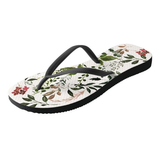 Rustige waterverf botanische florale bruiloft teenslippers (Schuin)