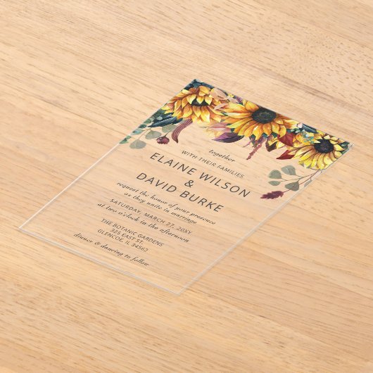 Rustige Waterverf Bourgogne Zonnebloemen Vallen br Acryl Uitnodigingen (Laagn)