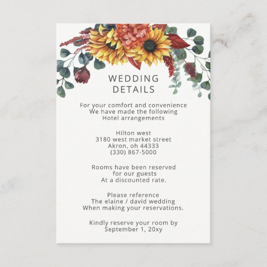 Rustige Waterverf Bourgogne Zonnebloemen Vallen br Informatiekaartje (Voorkant)