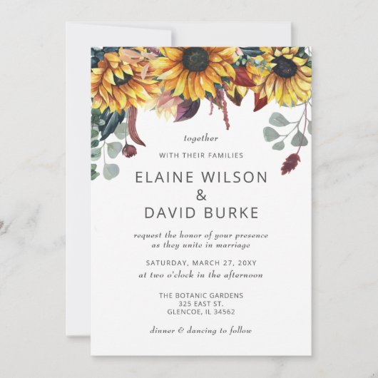 Rustige Waterverf Bourgogne Zonnebloemen Vallen br Kaart (Voorkant)