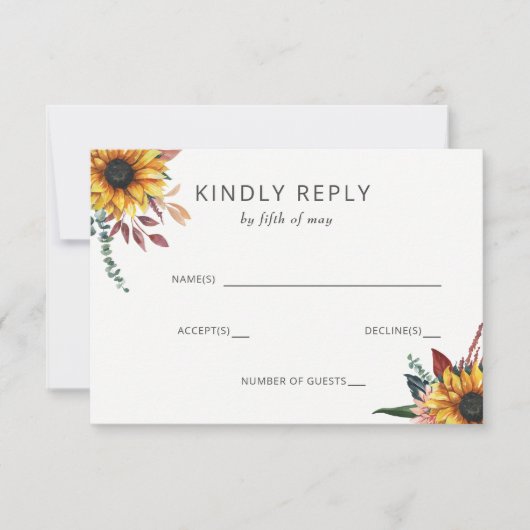 Rustige Waterverf Bourgogne Zonnebloemen Vallen br RSVP Kaartje (Voorkant)