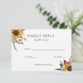 Rustige Waterverf Bourgogne Zonnebloemen Vallen br RSVP Kaartje (Staand voorkant)