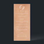 Rustige Waterverf bruiloft Menu<br><div class="desc">Dit stijlvolle trouwmenu bevat een perzik- en kleiachtige achtergrond met witte tekst. Het heeft ruimte voor de initialen van het paar in twee handgetekende takken. Het is het ideale menu voor een valbruiloft.</div>