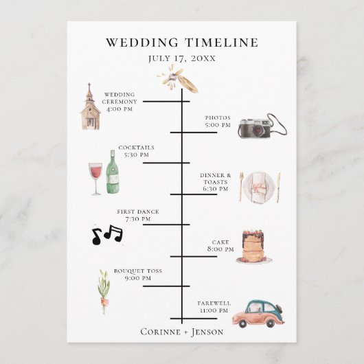 Rustige Waterverf bruiloft tijdlijn Programmakaart (Voorkant)
