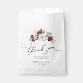 Rustige Waterverf Burgundy Blush Floral Wedding Bedankzakje (Voorkant)