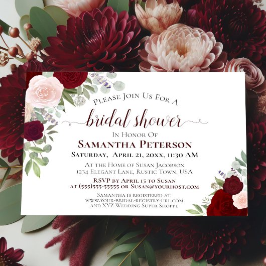 Rustige Waterverf Burgundy Floral Vrijgezellenfees Kaart