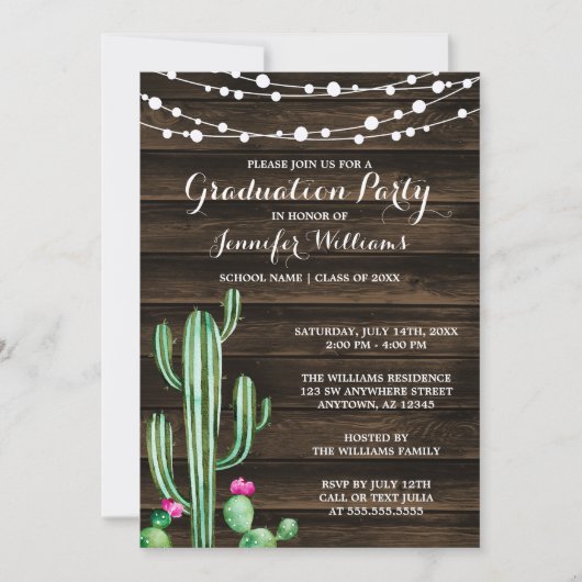 Rustige Waterverf Cactus Barn Wood Afstuderen Kaart (Voorkant)