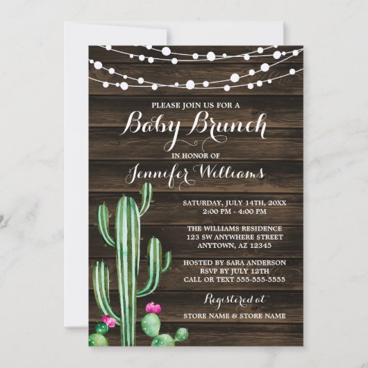 Rustige Waterverf Cactus Barn Wood Baby Brunch Kaart (Voorkant)