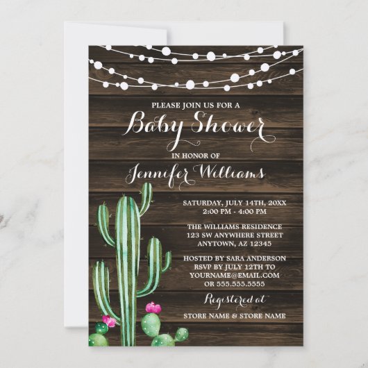 Rustige Waterverf Cactus Barn Wood Baby shower Kaart (Voorkant)
