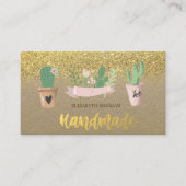 Rustige Waterverf Cactus Flower Gold Glitter Visitekaartje (Voorkant)