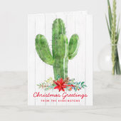 Rustige Waterverf Cactus Kerstfeestdag Foto Feestdagen Kaart (Voorkant)
