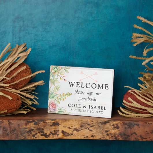 Rustige Waterverf Cactus Welkomstboek bruiloft Fotoplaat (Zijkant)