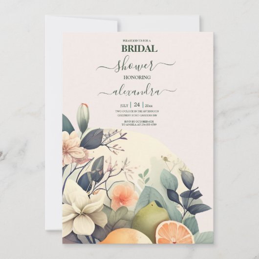 Rustige Waterverf Citrus Bridal Kaart (Voorkant)