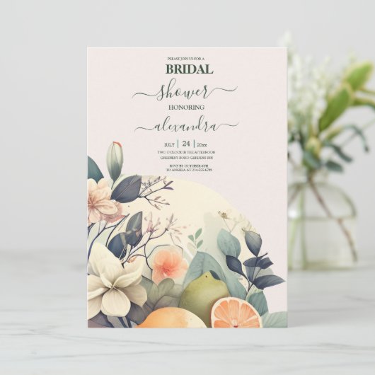 Rustige Waterverf Citrus Bridal Kaart (Staand voorkant)