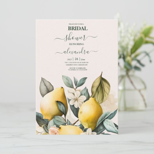 Rustige Waterverf Citrus Bridal Uitnodiging (Staand voorkant)