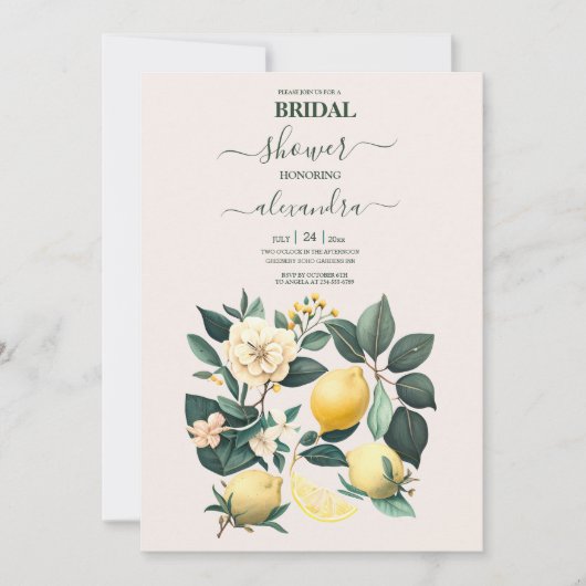 Rustige Waterverf Citrus Bridal Uitnodiging (Voorkant)