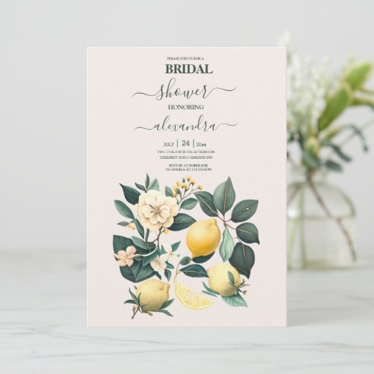 Rustige Waterverf Citrus Bridal Uitnodiging (Staand voorkant)