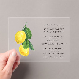 Rustige Waterverf Citrus Lemon Wedding Acryl Uitnodigingen