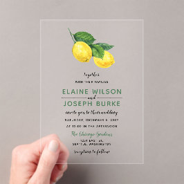 Rustige Waterverf Citrus Lemon Wedding Acryl Uitnodigingen