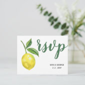 Rustige Waterverf Citrus Lemon Wedding RSVP Kaart (Staand voorkant)