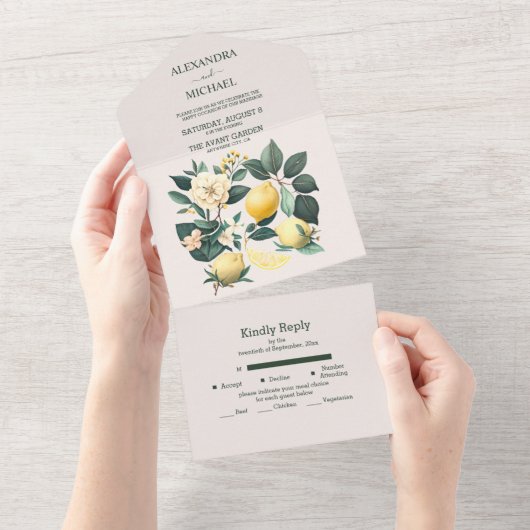 Rustige Waterverf Citrus trouwt in één keer All In One Uitnodiging (Afscheurbaar)