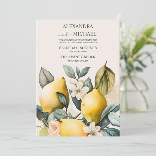 Rustige Waterverf Citrus Wedding Invitation Kaart (Staand voorkant)