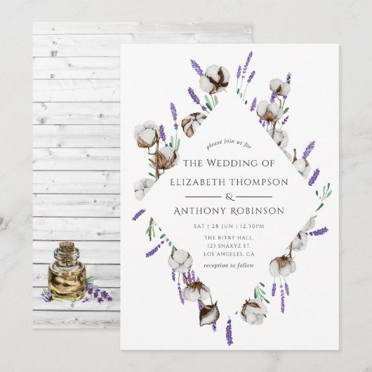 Rustige Waterverf Cotton Lavender Country Wedding Kaart (Voorkant / Achterkant)