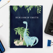 Rustige Waterverf Cute Dinosaur Navy Blue Notitieboek