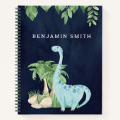 Rustige Waterverf Cute Dinosaur Navy Blue Notitieboek (Voorkant)