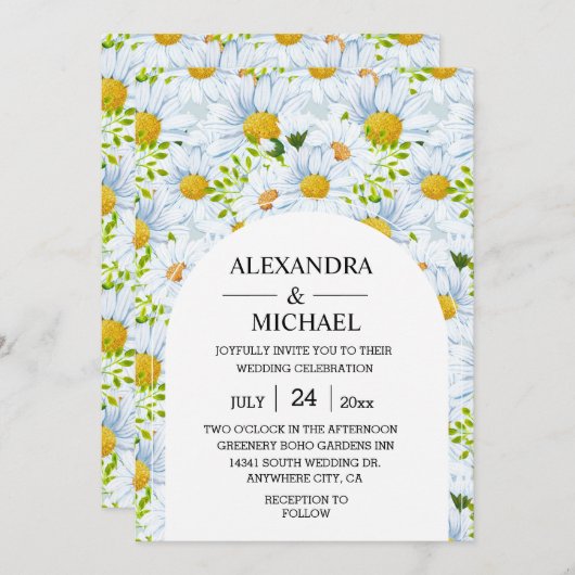 Rustige Waterverf Daisy Wedding Uitnodiging (Voorkant / Achterkant)